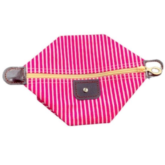 Pink White Striped Canvas Zippered Pouch Pencil Case Travel Organizer Bag New - Picture 8 of 9